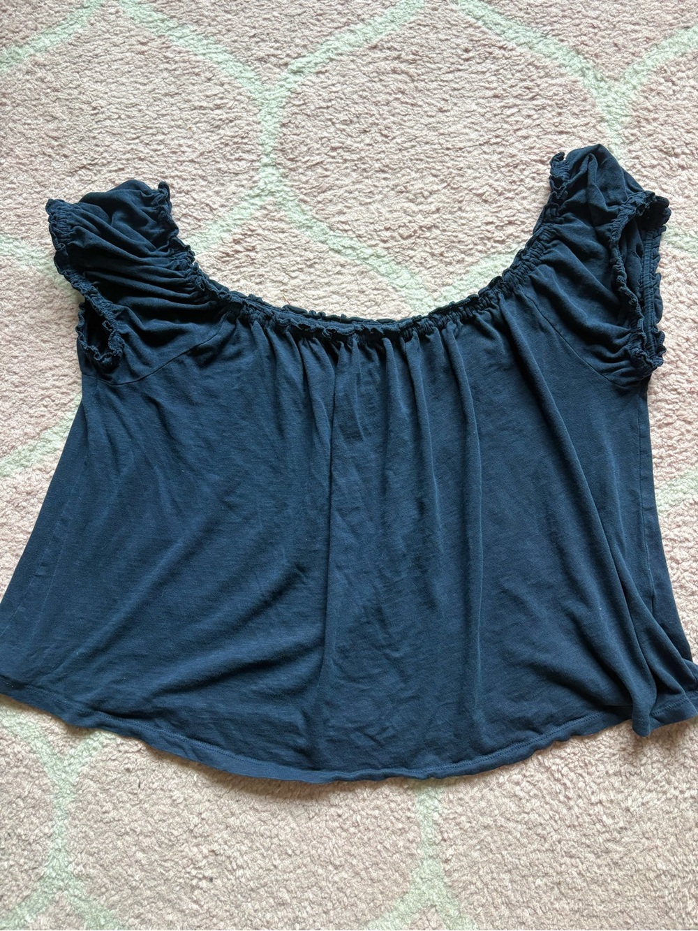 American Eagle Outfitters Navy Off-the-Shoulder Ruffle Sleeve Top